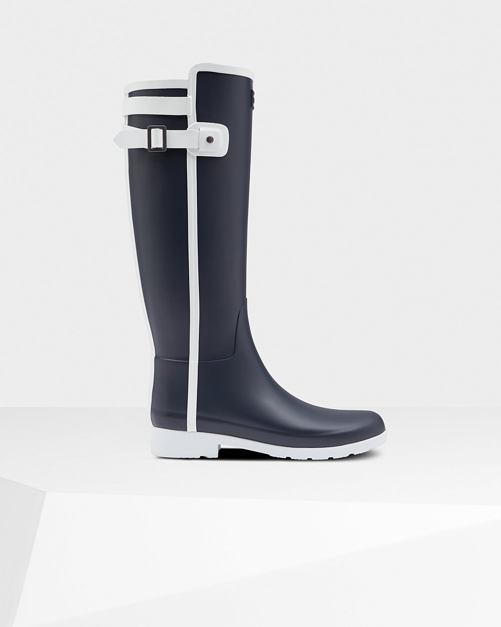 Botas de Lluvia Altas Hunter Mujer - Refined Slim Fit Contrast - Azul Marino/Blancos - EPCIURX-61